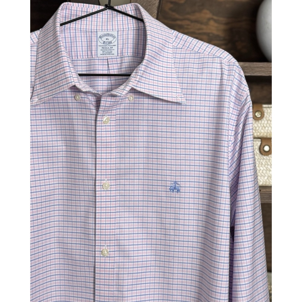 Brooks Brothers 1818 Regular Polo Shirt Mens XL Pink Non-Iron Long Sleeve Button - Picture 3 of 7